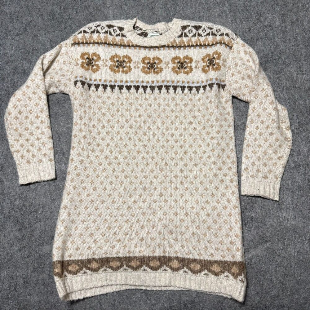 American Eagle Womens S Fair Isle Sweater Cream Beige Knit Wool Blend Pullover